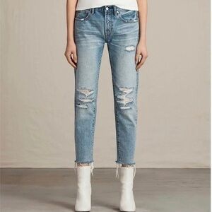 NWT ALLSAINTS Muse Ankle Slim Distressed Boho Jeans 24